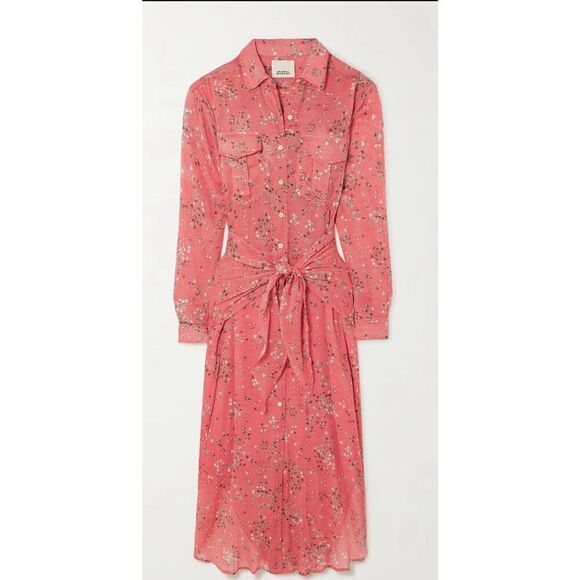 ISABEL MARANT Anesy gathered midi shirt dress in Shell Pink NWT Size 42 - Picture 1 of 10